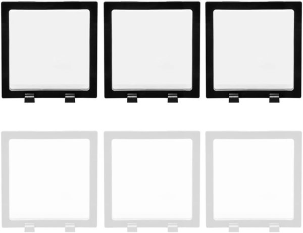 6-Pack 3D Floating Display Case, 5.51x5.51x0.8in, Black/White