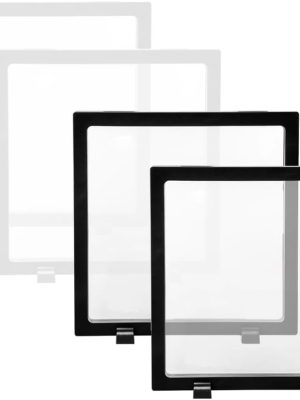 4 Pcs 3D Floating Display Case for Coin, Medal, Jewelry – 7x7x0.8 inch, Black & White