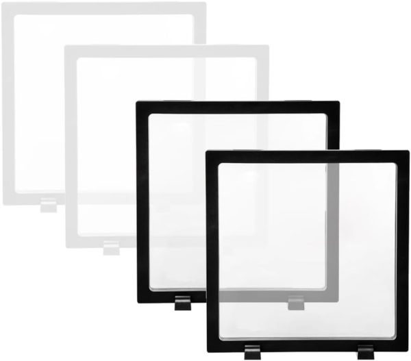 4 Pcs 3D Floating Display Case for Coin, Medal, Jewelry – 7x7x0.8 inch, Black & White