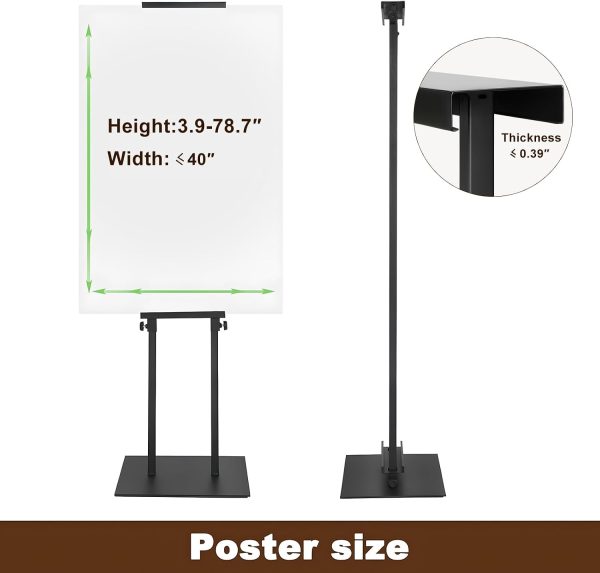Black Heavy Duty Pedestal Poster Stand, Adjustable Up to 80", Double Sided