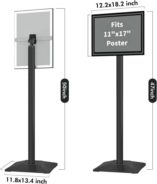 3-Pack Heavy Duty Adjustable Poster Sign Stand, 11x17 Aluminum Floor Standing Sign Holder, Black