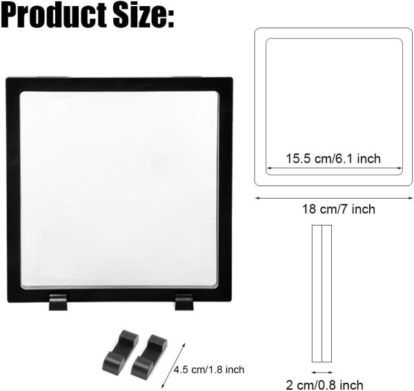 4 Pcs 3D Floating Display Case for Coin, Medal, Jewelry – 7x7x0.8 inch, Black & White