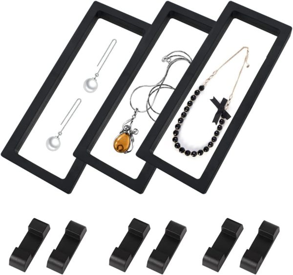 3-Piece Transparent 3D Floating Frame Display Stand, 9.1x3.5 Inches