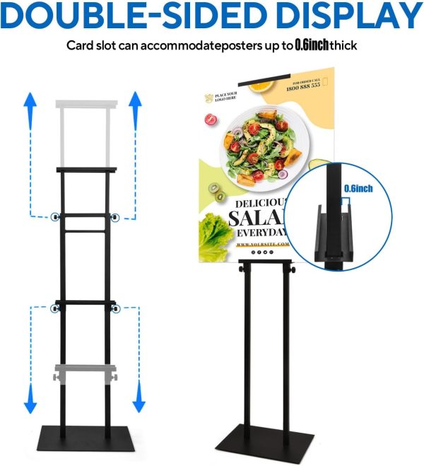 Double-Sided Adjustable Metal Poster Sign Stand, Holds Boards & Foam Signs, Up to 82" (1 Pack)