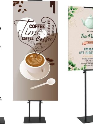 Black Heavy Duty Pedestal Poster Stand, Adjustable Up to 80", Double Sided