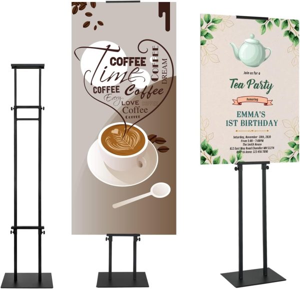 Black Heavy Duty Pedestal Poster Stand, Adjustable Up to 80", Double Sided
