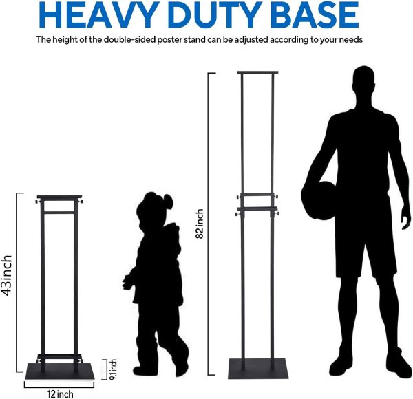 Double-Sided Adjustable Metal Poster Sign Stand, Holds Boards & Foam Signs, Up to 82" (1 Pack)