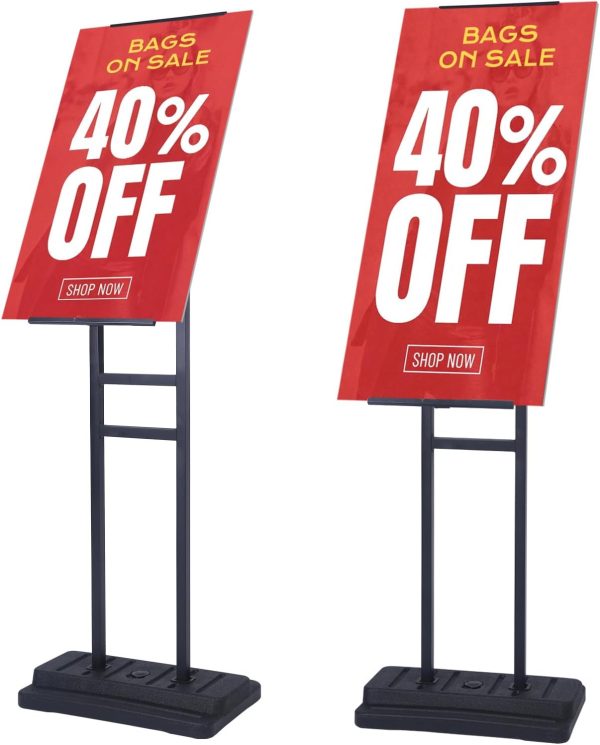 Angled & 360° Swivel Poster Stand, Water-Fillable Base, Adjustable Height Floor Sign Holder for Foam Board (Single-Sided, Black)