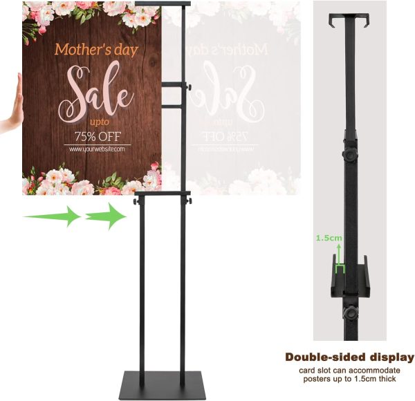 Black Heavy Duty Pedestal Poster Stand, Adjustable Up to 80", Double Sided