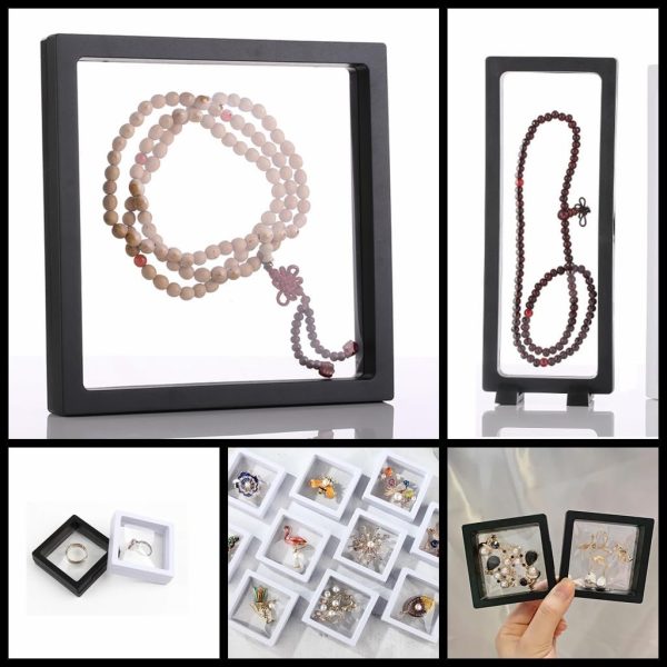4 Pcs 3D Floating Display Case for Coin, Medal, Jewelry – 7x7x0.8 inch, Black & White