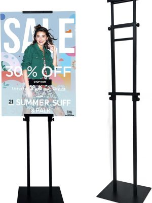 Heavy Duty Adjustable Pedestal Sign Stand, Double Sided, 80 in, Black