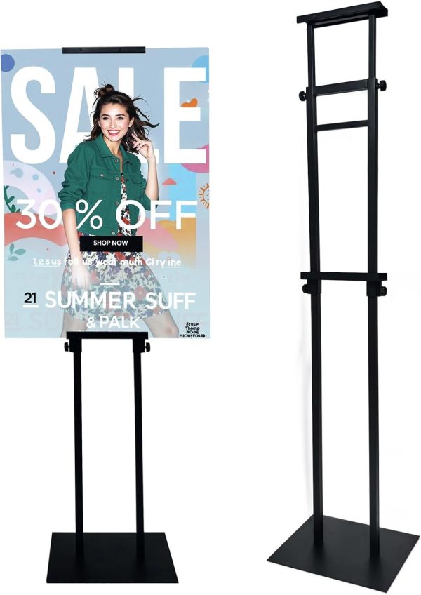 Heavy Duty Adjustable Pedestal Sign Stand, Double Sided, 80 in, Black