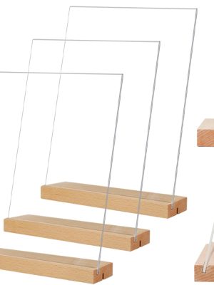 8.5 x 11 Acrylic Sign Holder with Wood Base, 3 Pack, L/T Shape, Vertical or Slant Back Display