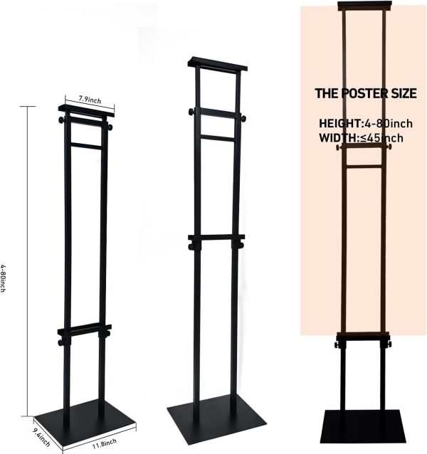 Heavy Duty Adjustable Pedestal Sign Stand, Double Sided, 80 in, Black