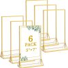 6 Pack 5x7 Inch Clear Acrylic Sign Holders, Double-Sided Gold Display Stand Picture Frames