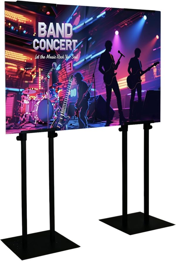 Heavy Duty Adjustable Pedestal Sign Stand, Double Sided, 80 in, Black