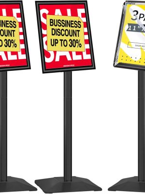 3-Pack Heavy Duty Adjustable Poster Sign Stand, 11x17 Aluminum Floor Standing Sign Holder, Black