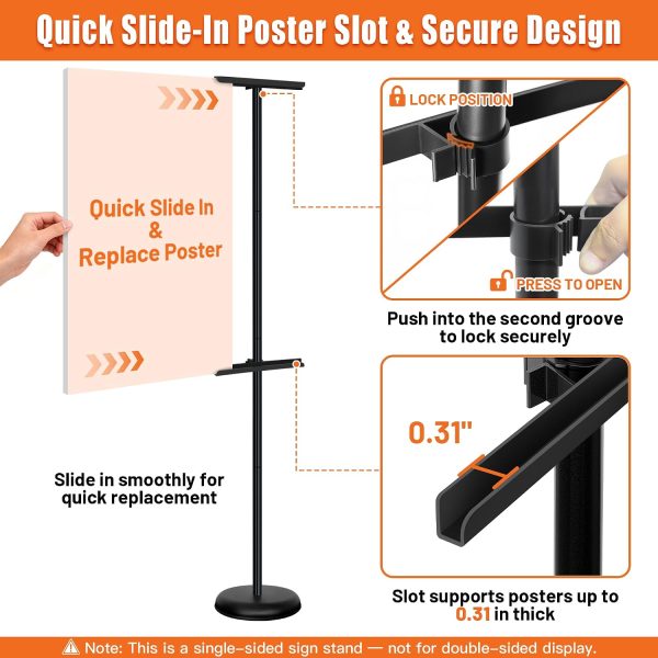 Black Single-Sided Floor Poster Stand, 58" Adjustable