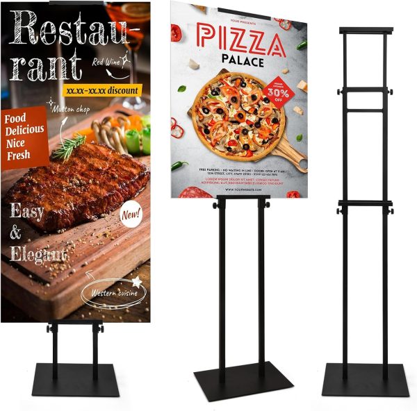Double-Sided Adjustable Metal Poster Sign Stand, Holds Boards & Foam Signs, Up to 82" (1 Pack)