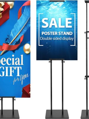 Heavy Duty Adjustable Double-Sided Poster Stand, Black, 1 Pack