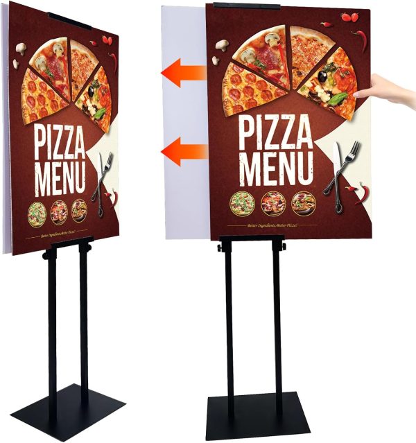 Heavy Duty Adjustable Pedestal Sign Stand, Double Sided, 80 in, Black