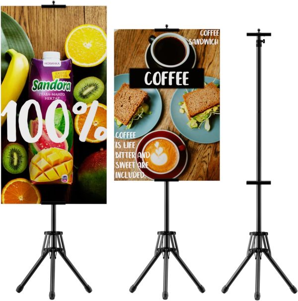Floor Poster Display Stand – Double-Side Tripod, Up to 80" (1 Pack)