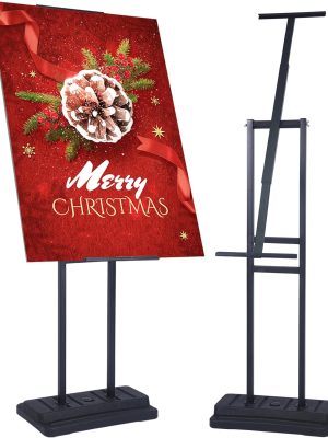 Angled & 360° Swivel Poster Stand, Water-Fillable Base, Adjustable Height Floor Sign Holder for Foam Board (Single-Sided, Black)