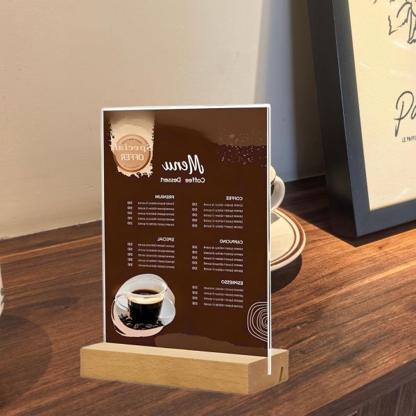 8.5 x 11 Acrylic Sign Holder with Wood Base, 3 Pack, L/T Shape, Vertical or Slant Back Display