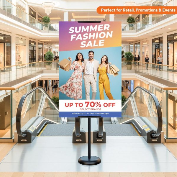 Black Single-Sided Floor Poster Stand, 58" Adjustable