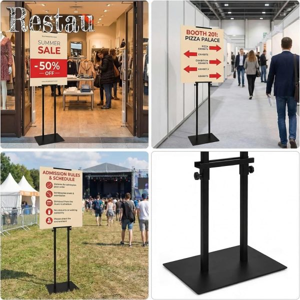 Double-Sided Adjustable Metal Poster Sign Stand, Holds Boards & Foam Signs, Up to 82" (1 Pack)
