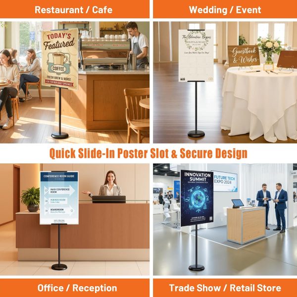 Black Single-Sided Floor Poster Stand, 58" Adjustable